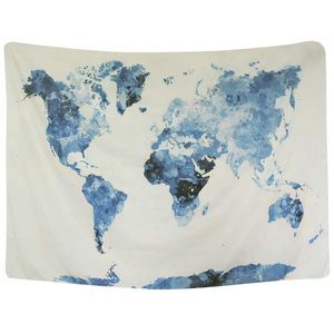Blue Watercolor World Map Tapestry